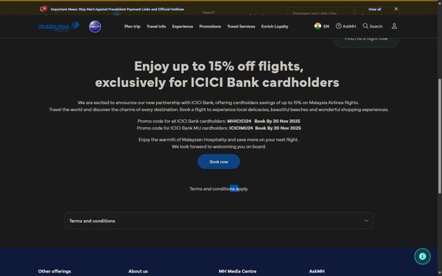 Malaysia Airlines checkout page showing Malaysia Airlines promo code box | Screenshot taken by SimplyCodes community member on Aug 1, 2025