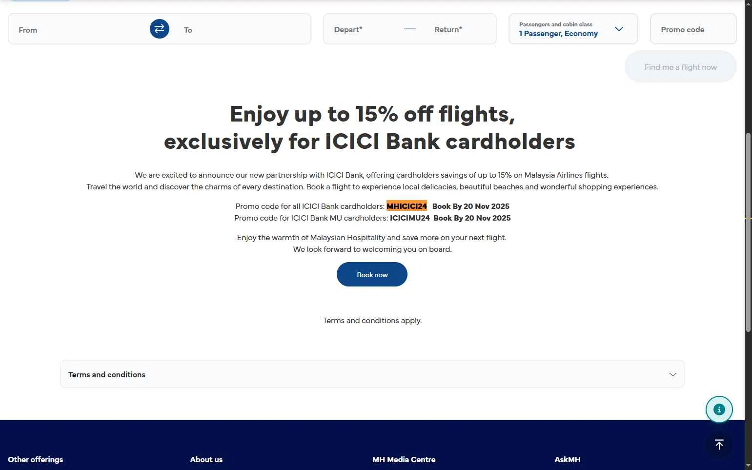 Malaysia Airlines checkout page showing Malaysia Airlines promo code box | Screenshot taken by SimplyCodes community member on Aug 30, 2025