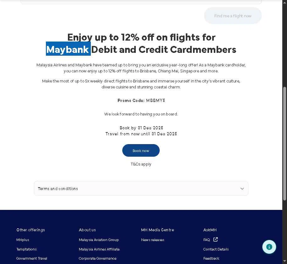 Malaysia Airlines checkout page showing Malaysia Airlines promo code box | Screenshot taken by SimplyCodes community member on Nov 28, 2025