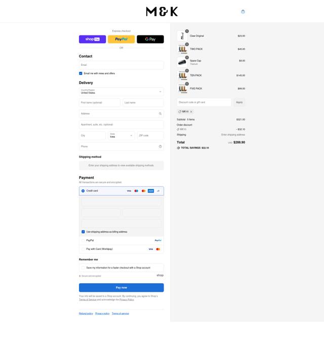 M&K checkout page showing M&K promo code box | Screenshot taken by SimplyCodes community member on Aug 27, 2025