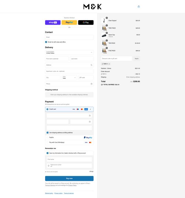 M&K checkout page showing M&K promo code box | Screenshot taken by SimplyCodes community member on Aug 10, 2025