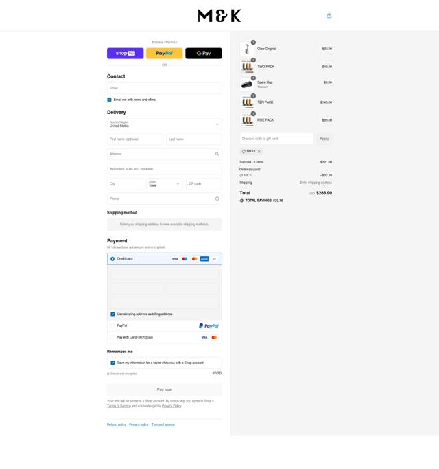 M&K checkout page showing M&K promo code box | Screenshot taken by SimplyCodes community member on Aug 1, 2025