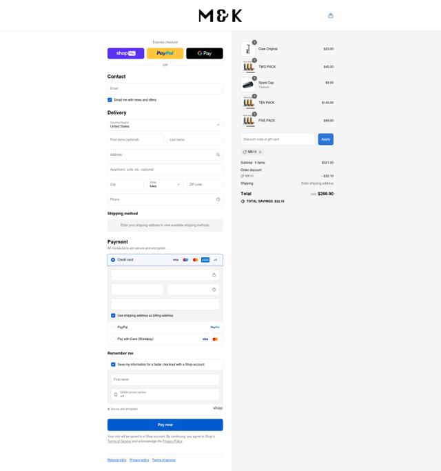 M&K checkout page showing M&K promo code box | Screenshot taken by SimplyCodes community member on Aug 19, 2025