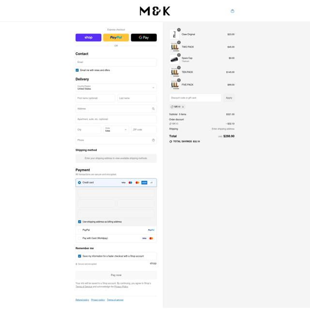 M&K checkout page showing M&K promo code box | Screenshot taken by SimplyCodes community member on Aug 14, 2025
