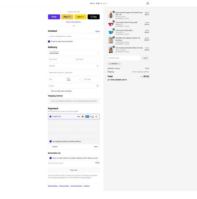Malebasics checkout page showing Malebasics coupon code box | Screenshot taken by SimplyCodes community member on Sep 6, 2025