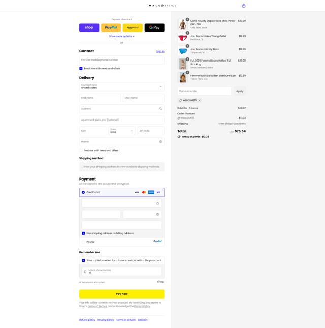 Malebasics checkout page showing Malebasics coupon code box | Screenshot taken by SimplyCodes community member on Sep 10, 2025