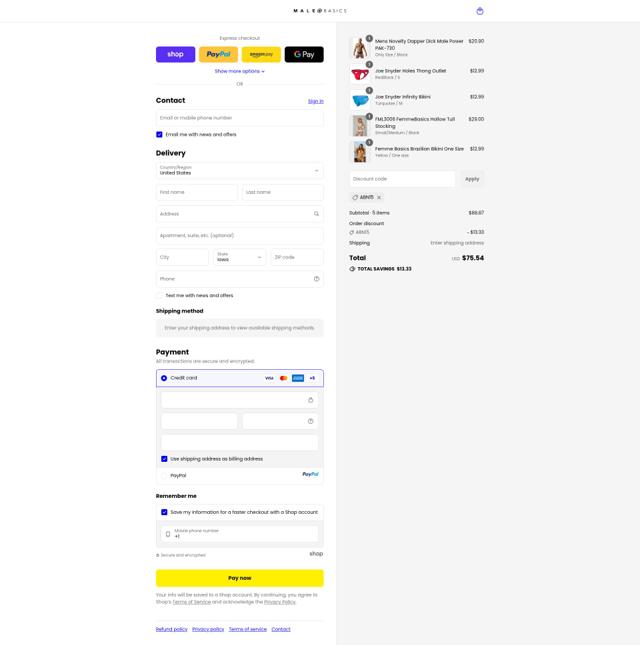Malebasics checkout page showing Malebasics coupon code box | Screenshot taken by SimplyCodes community member on Sep 10, 2025