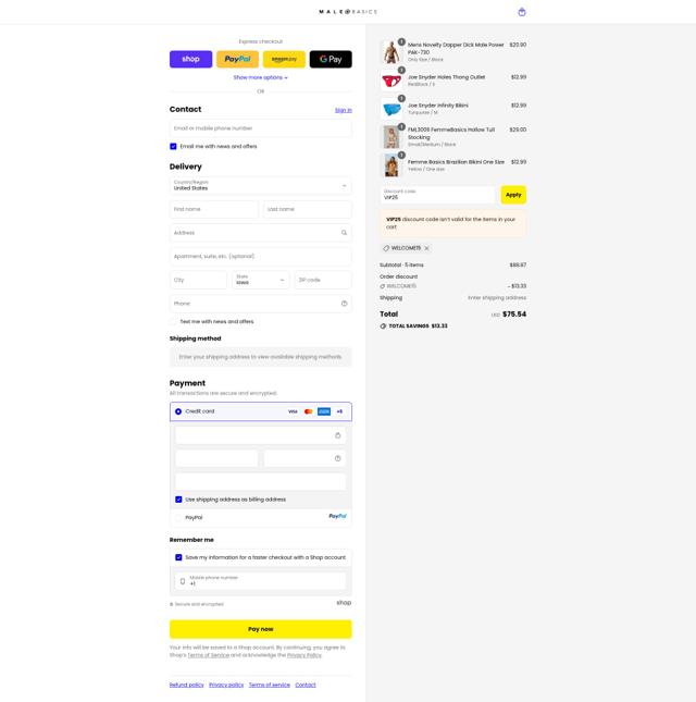 Malebasics checkout page showing Malebasics coupon code box | Screenshot taken by SimplyCodes community member on Sep 10, 2025