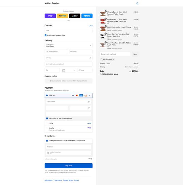 Malibu Sandals checkout page showing Malibu Sandals promo code box | Screenshot taken by SimplyCodes community member on Sep 9, 2025