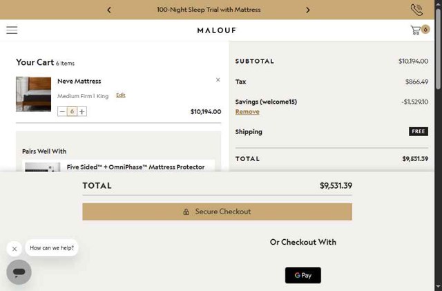 Malouf checkout page showing Malouf coupon code box | Screenshot taken by SimplyCodes community member on Aug 11, 2025
