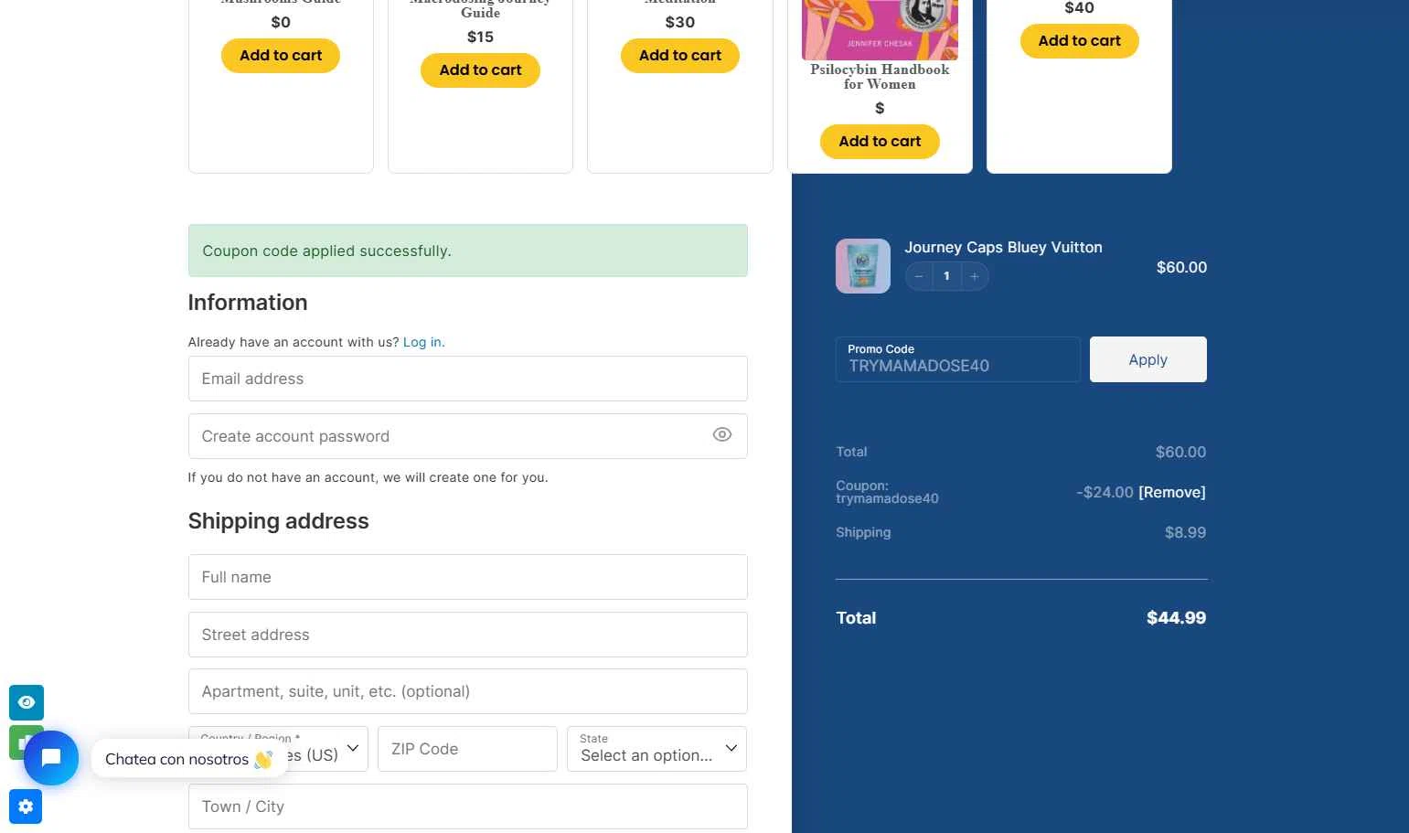Mama Dose checkout page showing Mama Dose coupon code box | Screenshot taken by SimplyCodes community member on Dec 25, 2025