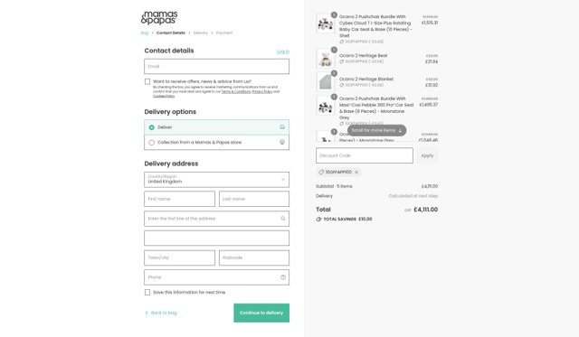 Mamas & Papas checkout page showing Mamas & Papas promo code box | Screenshot taken by SimplyCodes community member on Sep 6, 2025