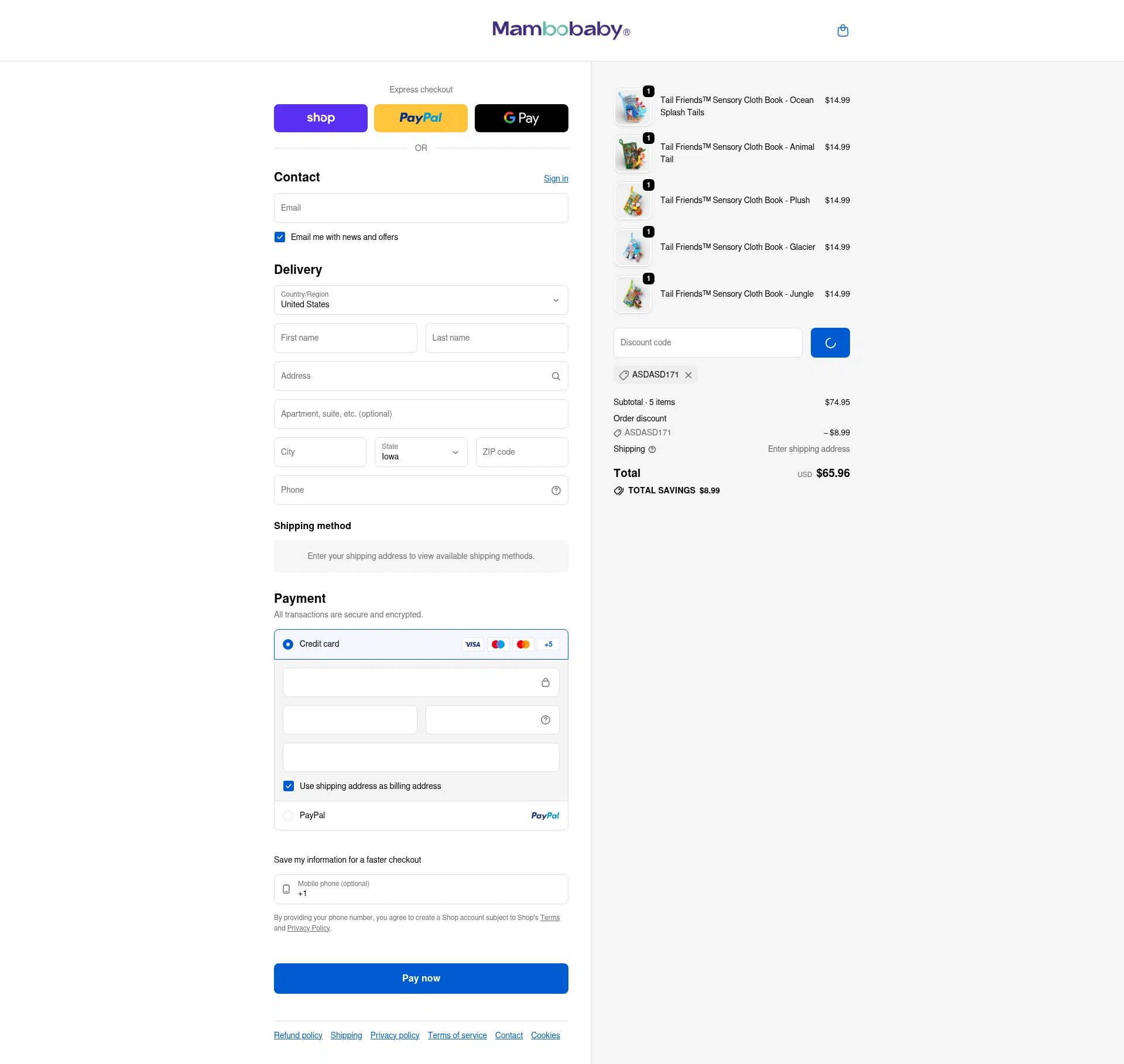 Mambobaby checkout page showing Mambobaby discount code box | Screenshot taken by SimplyCodes community member on Feb 20, 2026