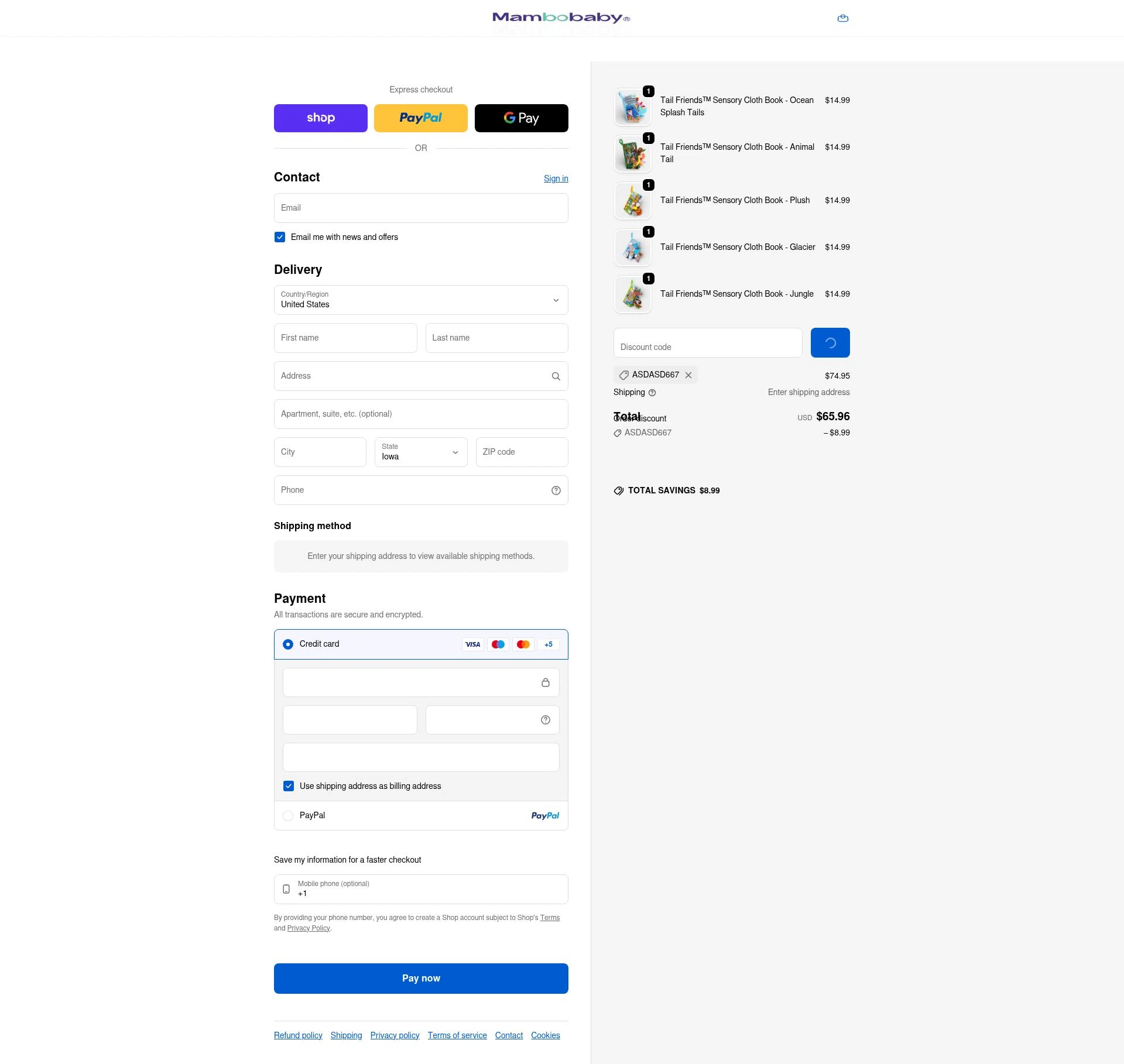 Mambobaby checkout page showing Mambobaby discount code box | Screenshot taken by SimplyCodes community member on Feb 20, 2026