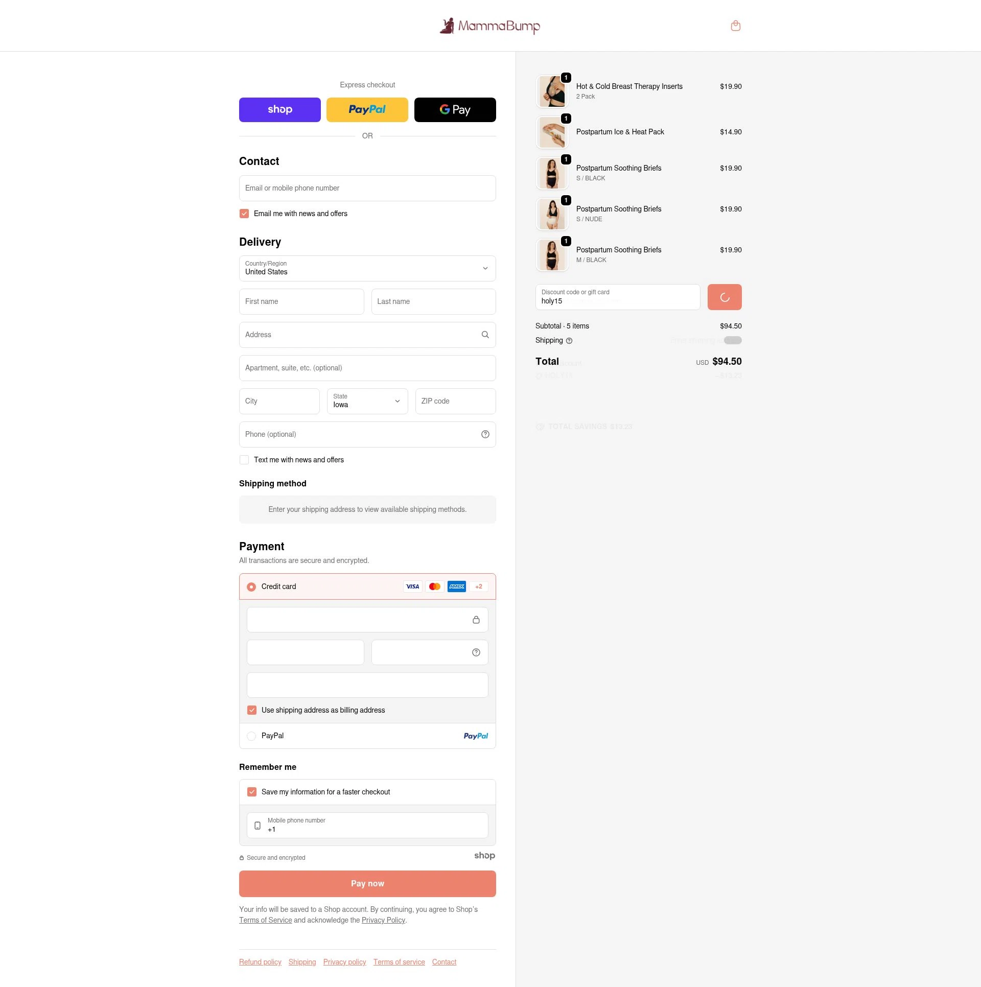 Mamma Bump checkout page showing Mamma Bump discount code box | Screenshot taken by SimplyCodes community member on Dec 31, 2025