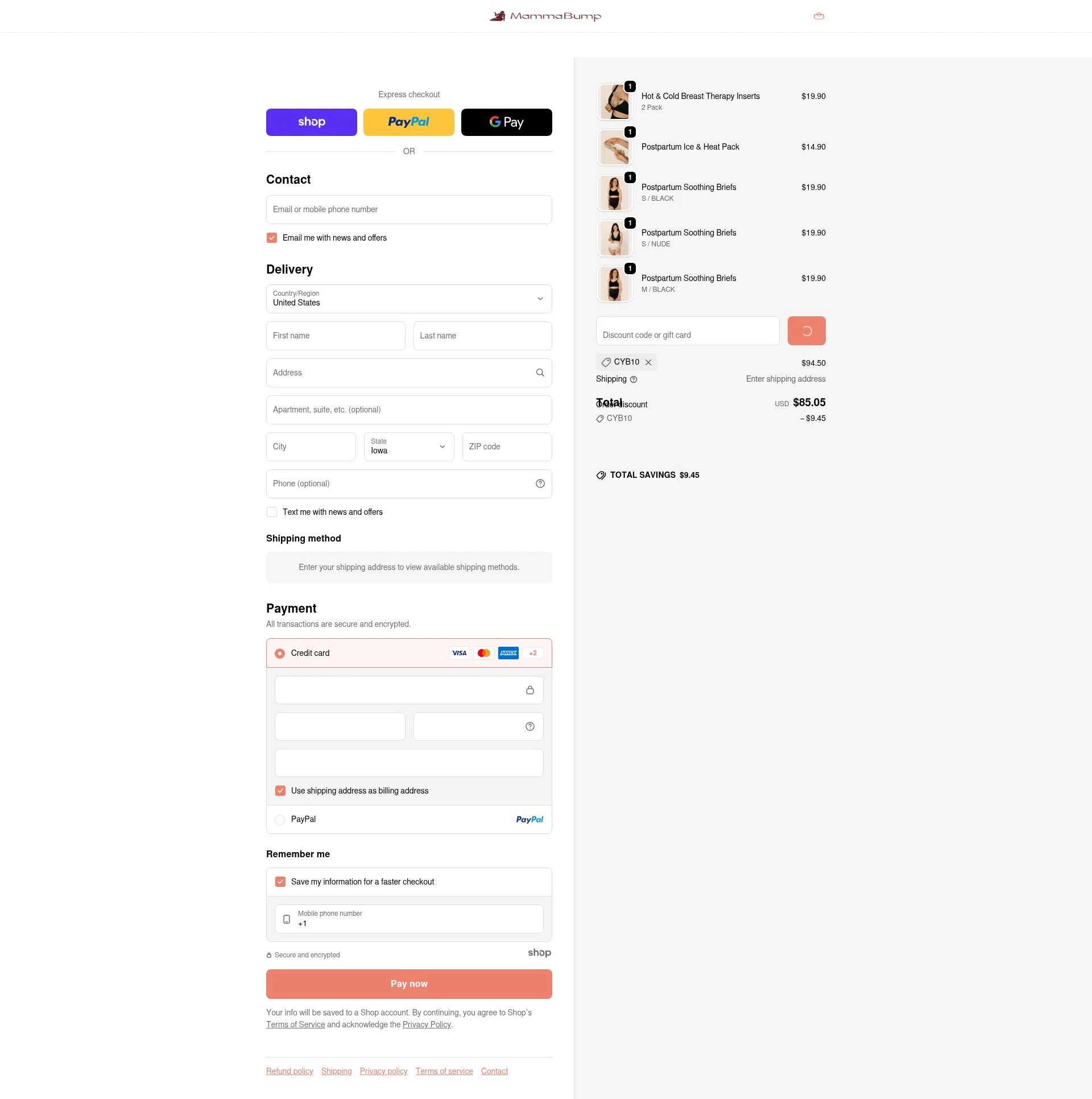 Mamma Bump checkout page showing Mamma Bump discount code box | Screenshot taken by SimplyCodes community member on Dec 31, 2025