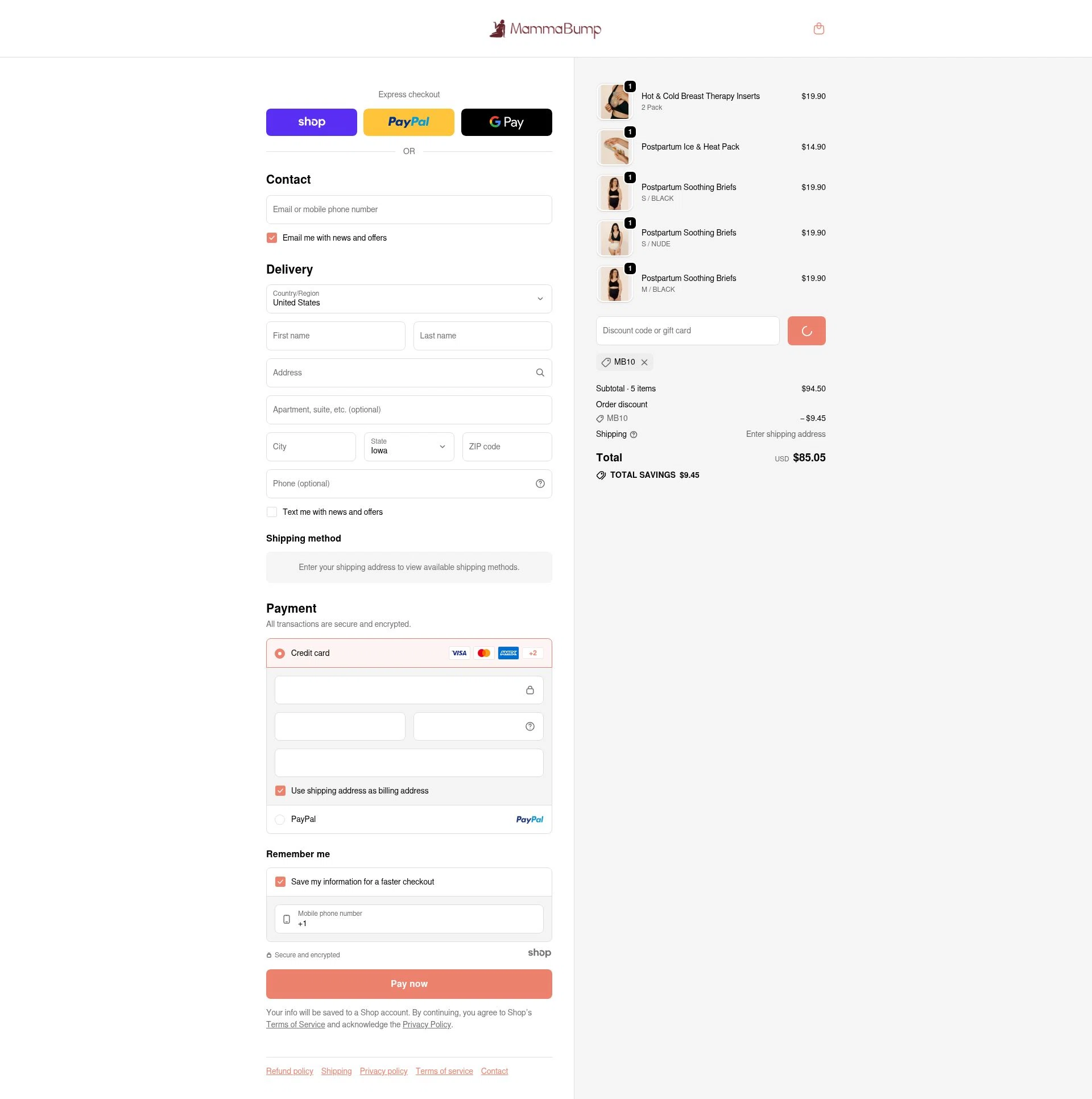Mamma Bump checkout page showing Mamma Bump discount code box | Screenshot taken by SimplyCodes community member on Dec 31, 2025
