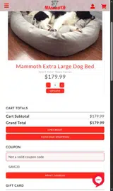 Mammoth Outlet coupon verification screenshot