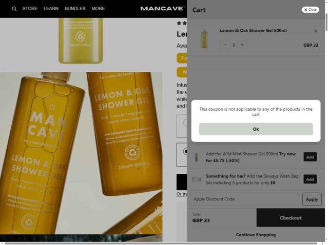 ManCave checkout page showing ManCave discount code box | Screenshot taken by SimplyCodes community member on Sep 13, 2025