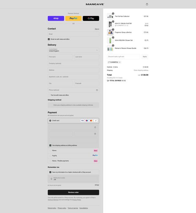 ManCave checkout page showing ManCave discount code box | Screenshot taken by SimplyCodes community member on Sep 12, 2025