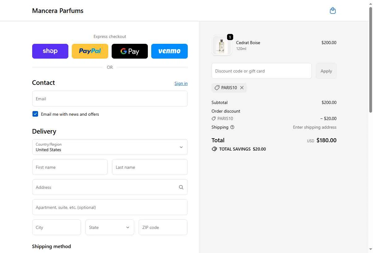Mancera checkout page showing Mancera promo code box | Screenshot taken by SimplyCodes community member on Oct 19, 2025