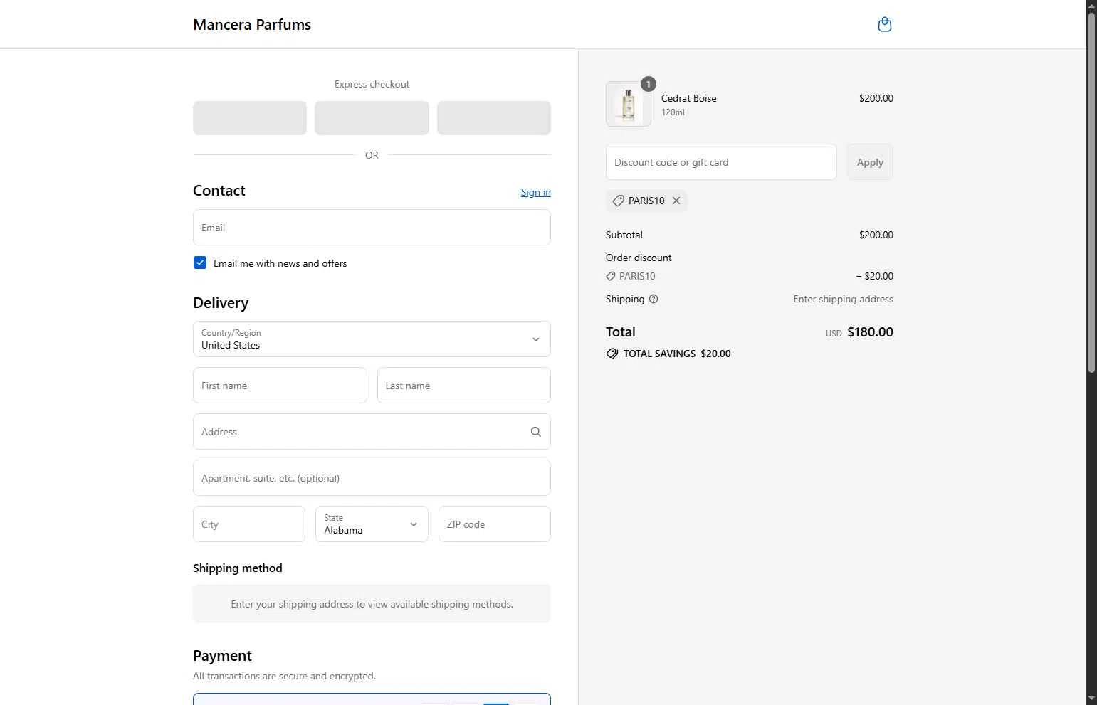 Mancera checkout page showing Mancera promo code box | Screenshot taken by SimplyCodes community member on Sep 16, 2025