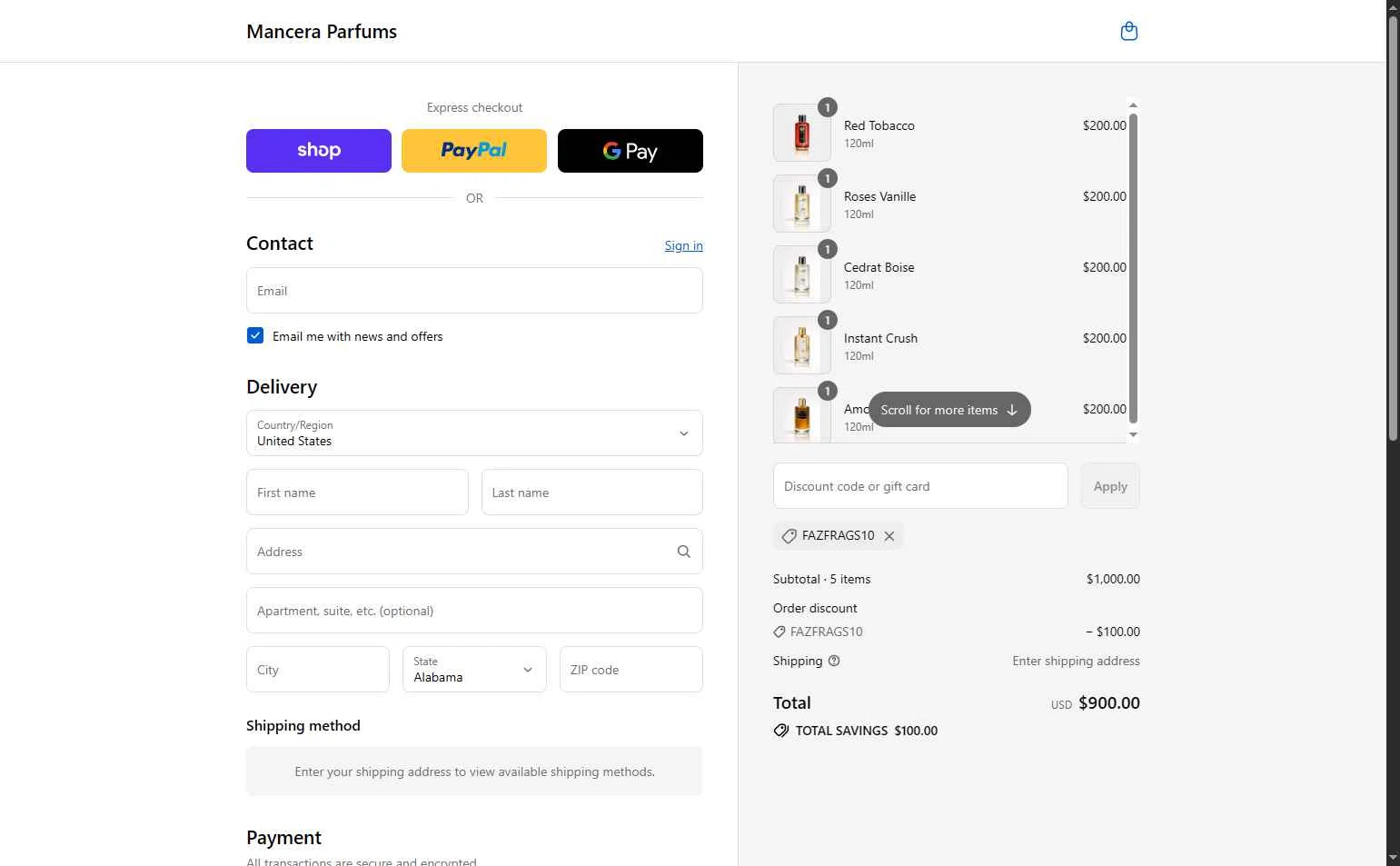 Mancera checkout page showing Mancera promo code box | Screenshot taken by SimplyCodes community member on Sep 12, 2025