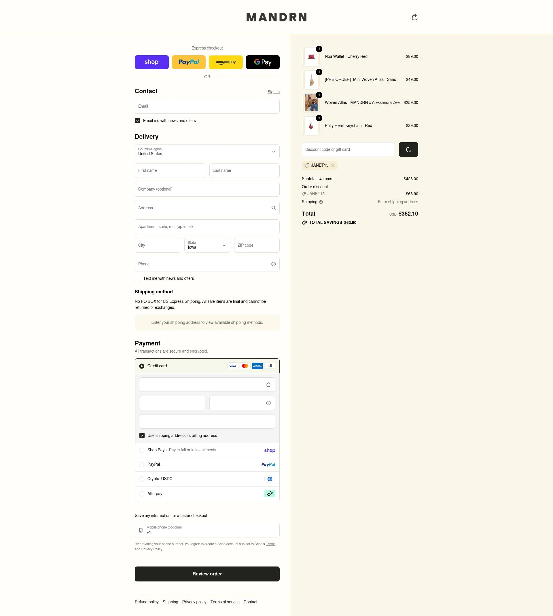 Mandrn checkout page showing Mandrn discount code box | Screenshot taken by SimplyCodes community member on Feb 14, 2026
