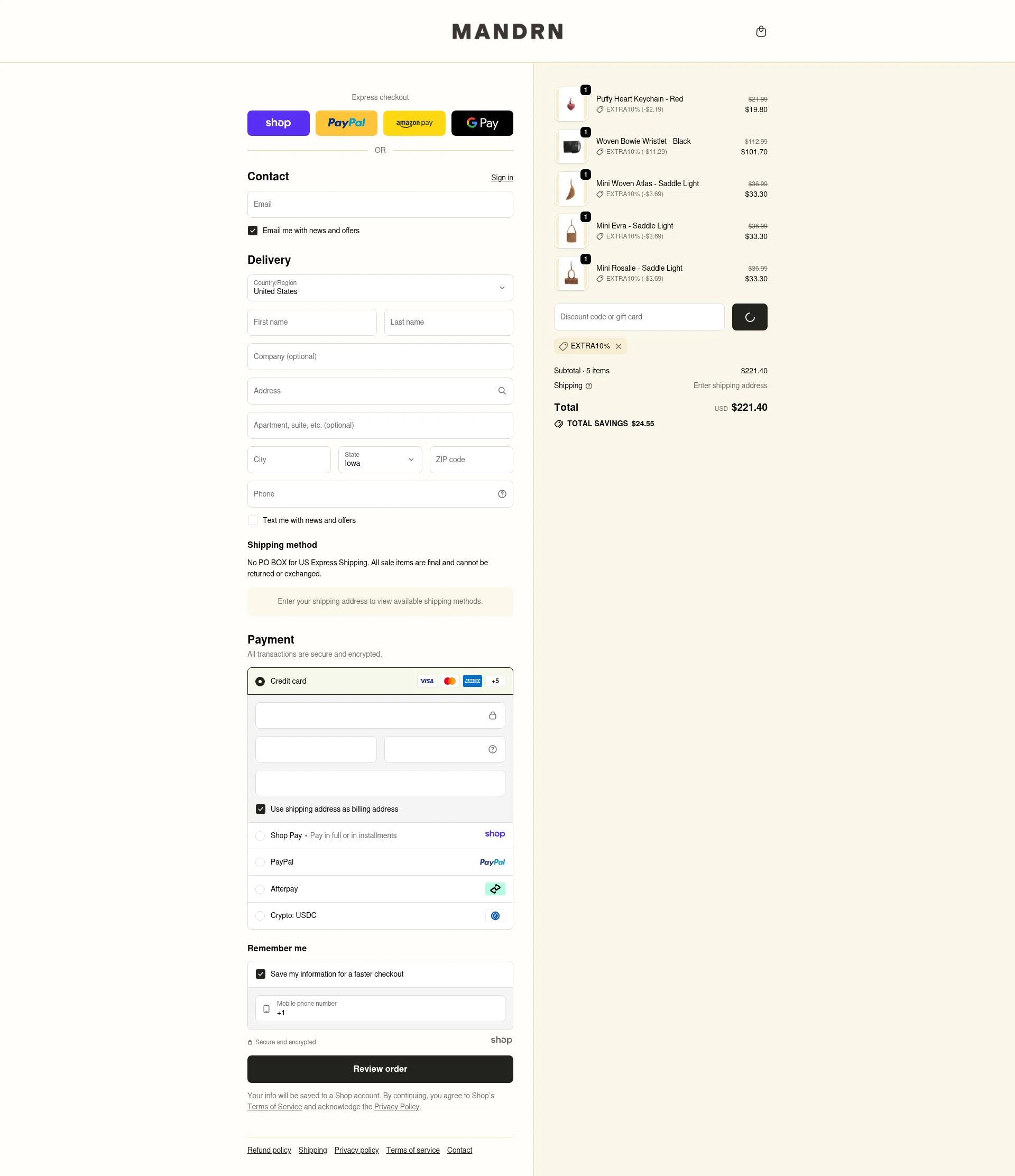 Mandrn checkout page showing Mandrn discount code box | Screenshot taken by SimplyCodes community member on Dec 28, 2025