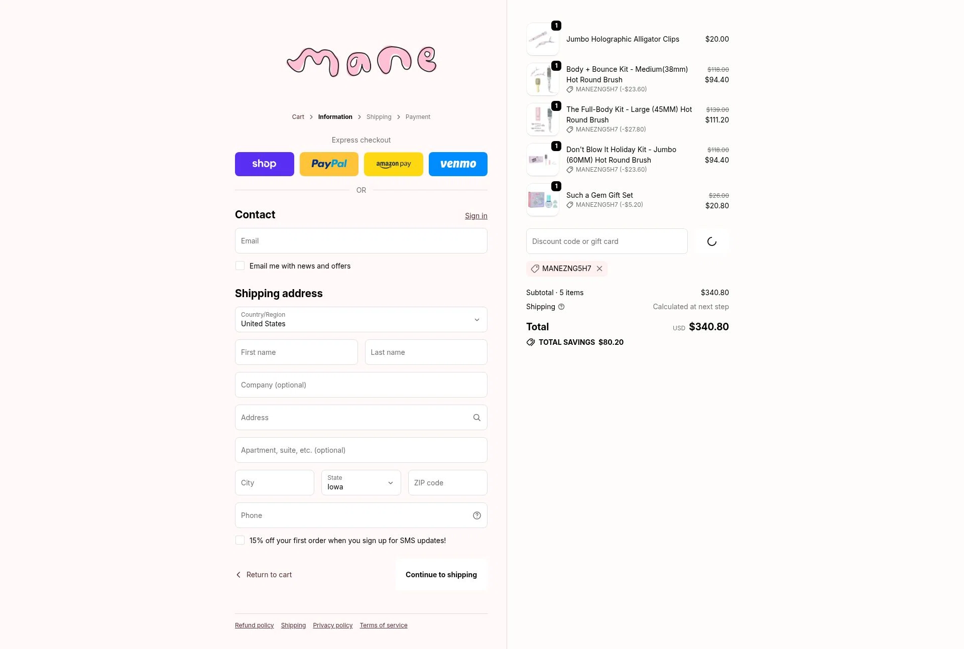 Mane Addicts checkout page showing Mane Addicts promo code box | Screenshot taken by SimplyCodes community member on Jan 2, 2026