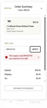 Mangelsen coupon verification screenshot