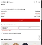 Mango Outlet coupon verification screenshot