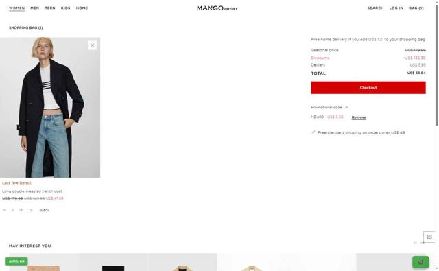 Mango Outlet checkout page showing Mango Outlet promo code box | Screenshot taken by SimplyCodes community member on Sep 3, 2025