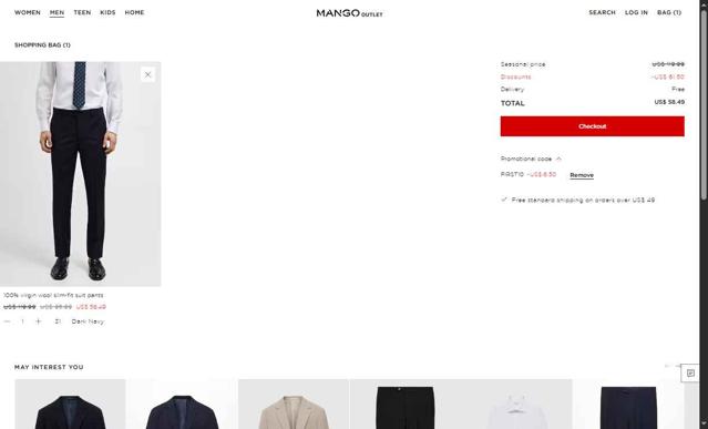 Mango Outlet checkout page showing Mango Outlet promo code box | Screenshot taken by SimplyCodes community member on Sep 24, 2025