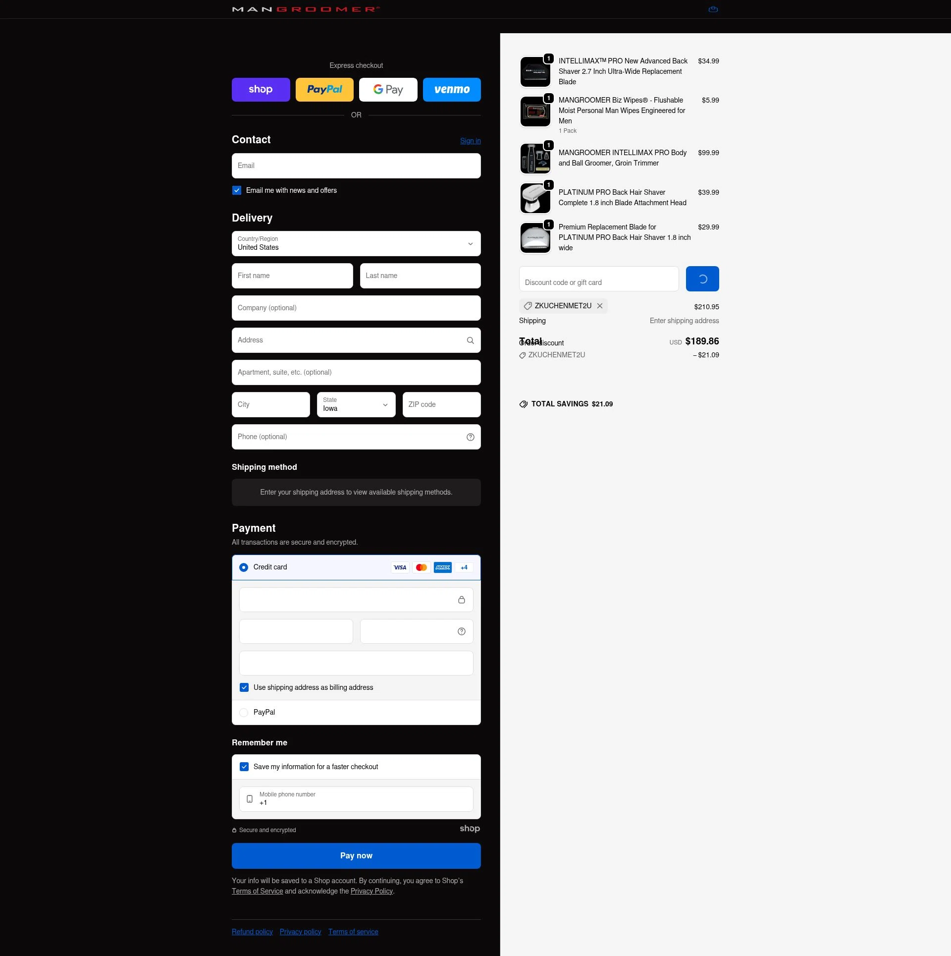 Mangroomer checkout page showing Mangroomer promo code box | Screenshot taken by SimplyCodes community member on Dec 31, 2025