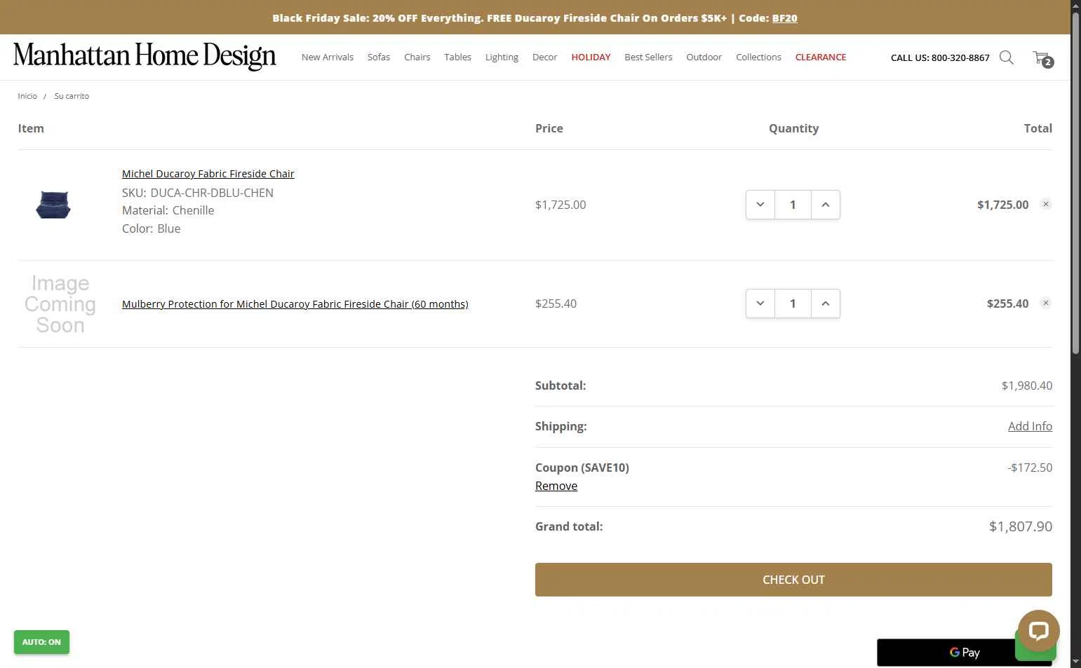 Manhattan Home Design checkout page showing Manhattan Home Design coupon code box | Screenshot taken by SimplyCodes community member on Nov 28, 2025
