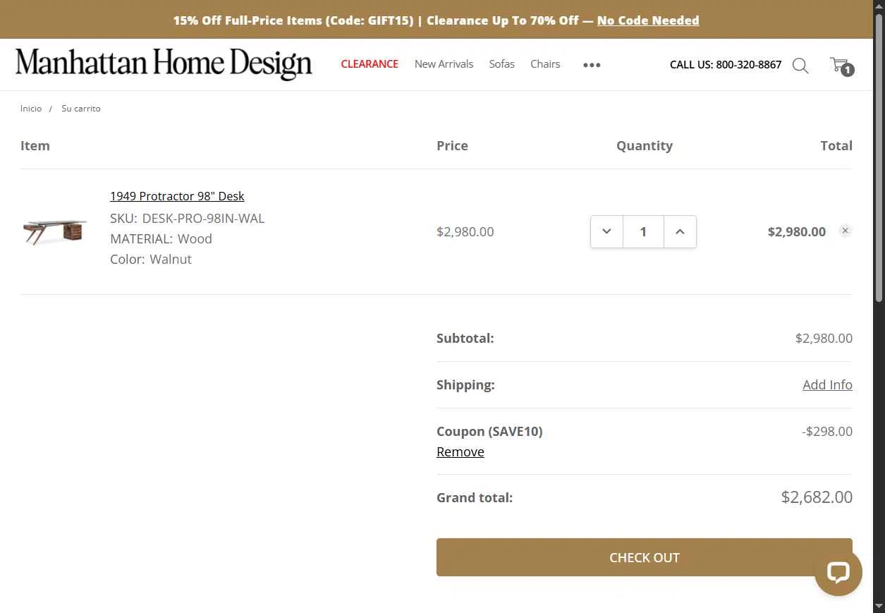 Manhattan Home Design checkout page showing Manhattan Home Design coupon code box | Screenshot taken by SimplyCodes community member on Dec 27, 2025