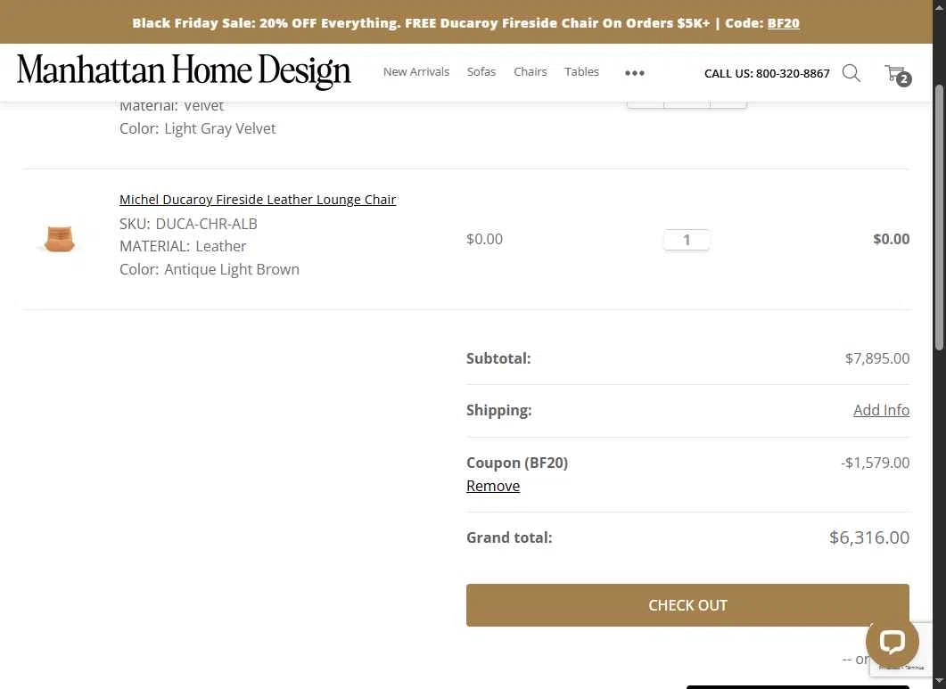 Manhattan Home Design checkout page showing Manhattan Home Design coupon code box | Screenshot taken by SimplyCodes community member on Dec 2, 2025