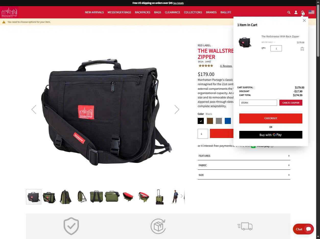 Manhattan Portage checkout page showing Manhattan Portage discount code box | Screenshot taken by SimplyCodes community member on Aug 28, 2025