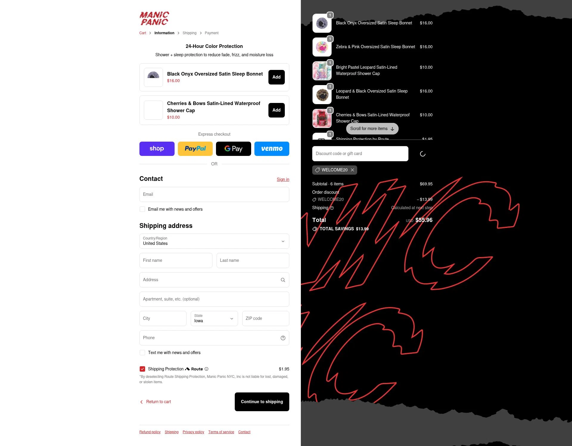 Manic Panic checkout page showing Manic Panic discount code box | Screenshot taken by SimplyCodes community member on Feb 27, 2026