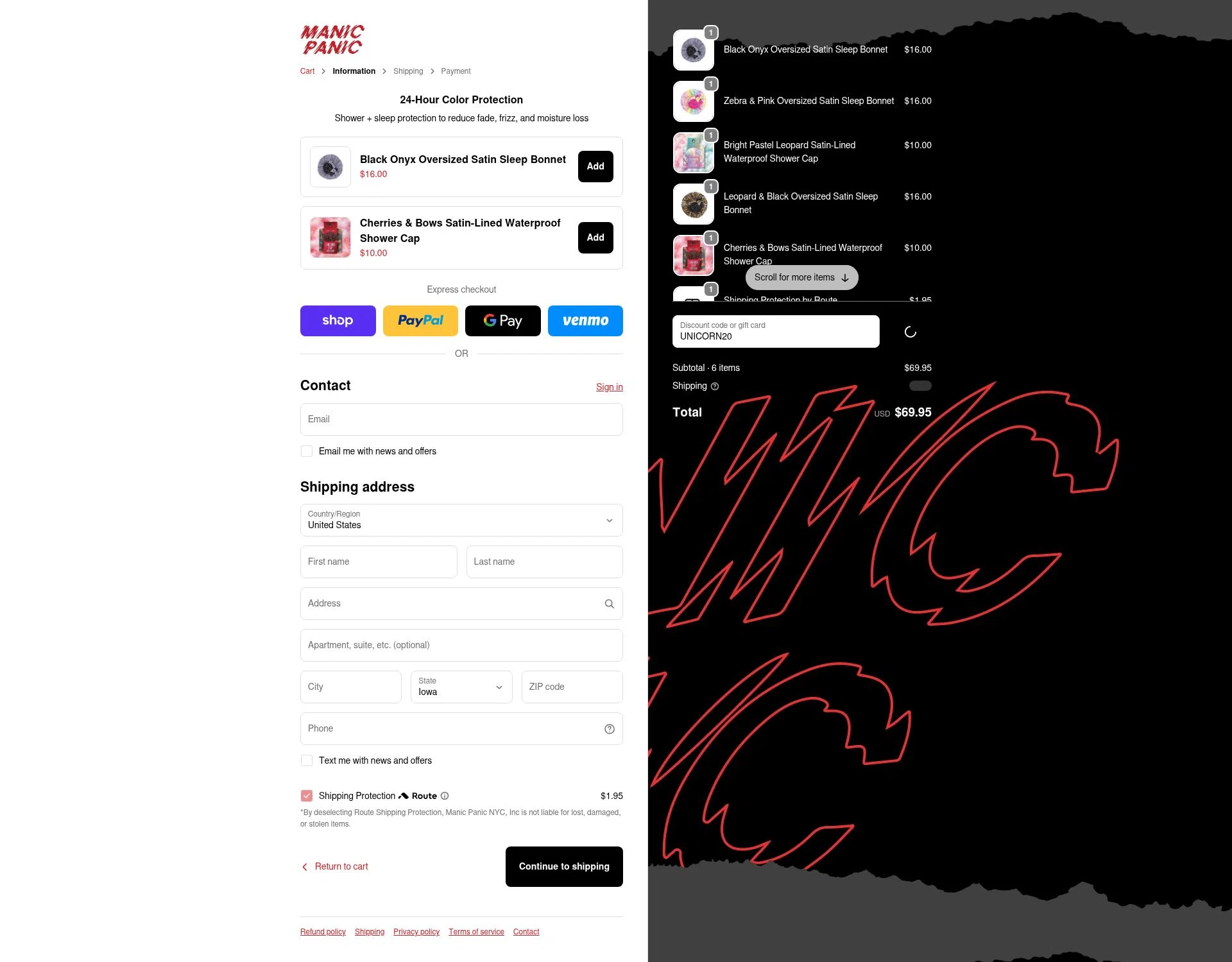 Manic Panic checkout page showing Manic Panic discount code box | Screenshot taken by SimplyCodes community member on Feb 27, 2026