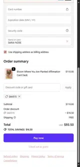 SAVE15 coupon verification screenshot