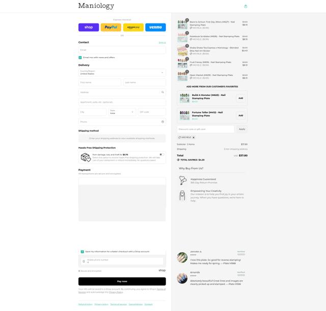 Maniology checkout page showing Maniology discount code box | Screenshot taken by SimplyCodes community member on Sep 14, 2025