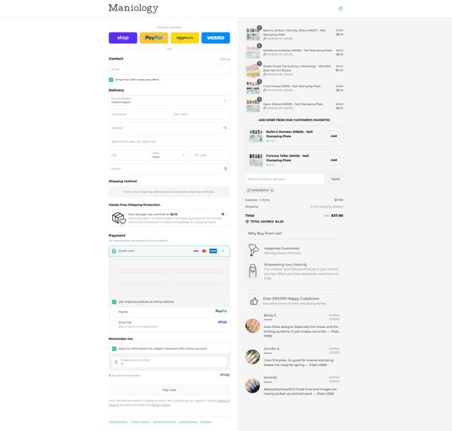Maniology checkout page showing Maniology discount code box | Screenshot taken by SimplyCodes community member on Sep 14, 2025