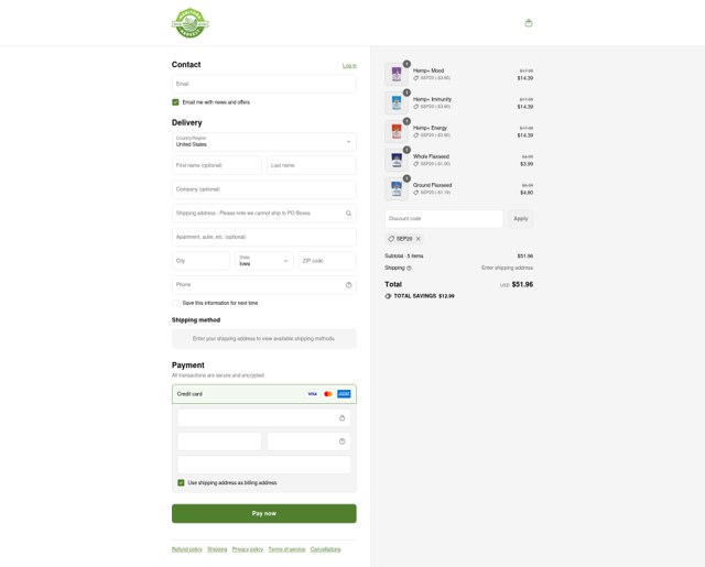 Manitoba Harvest checkout page showing Manitoba Harvest promo code box | Screenshot taken by SimplyCodes community member on Sep 7, 2025