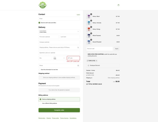 Manitoba Harvest checkout page showing Manitoba Harvest promo code box | Screenshot taken by SimplyCodes community member on Sep 7, 2025