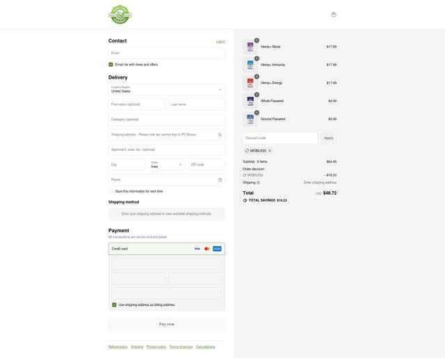 Manitoba Harvest checkout page showing Manitoba Harvest promo code box | Screenshot taken by SimplyCodes community member on Sep 7, 2025