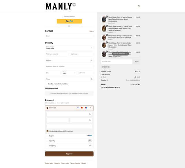 Manlytshirt checkout page showing Manlytshirt discount code box | Screenshot taken by SimplyCodes community member on Sep 11, 2025