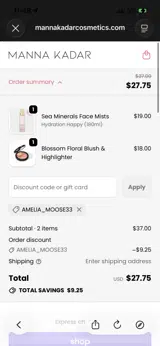 Manna Kadar Cosmetics coupon verification screenshot