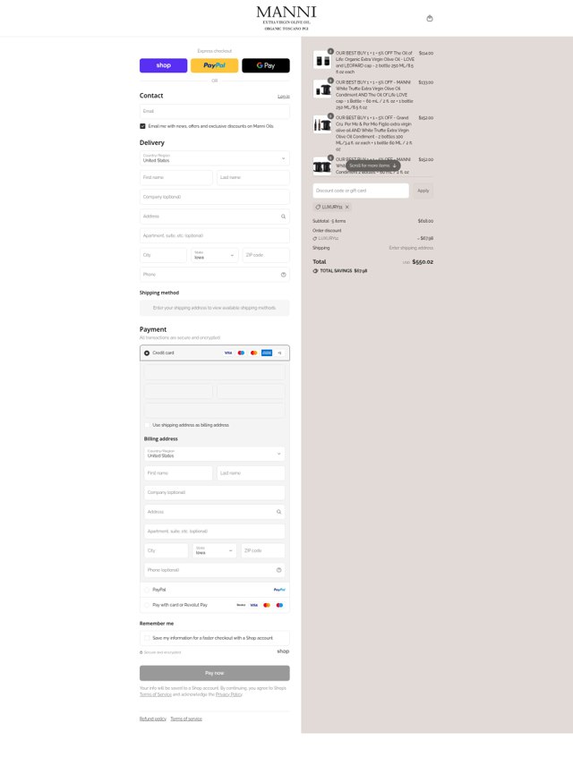 Manni Oil checkout page showing Manni Oil promo code box | Screenshot taken by SimplyCodes community member on Sep 2, 2025